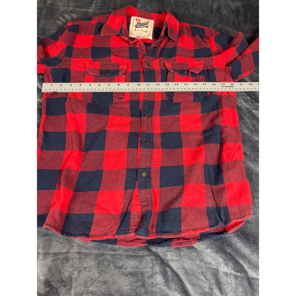 Mens‎ jnco Red and Navy Blue Plaid Flannel Long Sleeve Button Up Shirt - Picture 3 of 7